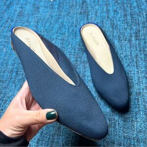 Rothy's Almond Toe Demi Flats Mules in Navy Blue Women's Size 8.5 Slip On Shoes